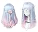 Women Girls Medium Size Harajuku Light Blue Mixed Pink Sweet Lolita Wig Super Natural Club Bob Costume Party Daily Hair with Wig Cap