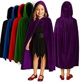 ArtCreativity Velvet Purple Hooded Cloak for Kids, 3ft Long Cloak, Dark Purple Cape with Hood and String Closure, Vampire Cape, Witches for Toddlers - Wizard Robe for Kids