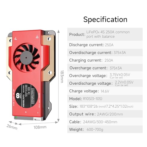 DALY Smart BMS 4S-16S 40A-500A with WiFi Module and CAN 485 Communication Protection Board for LifePO4 Lithium Battery Pack (Smart BMS 4S 12V，250A)2