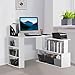 HOMCOM L Shaped Desk, Corner Computer Desk, 360 Degree Rotating Home Office Desk with Storage Shelves, Writing Table Workstation, White