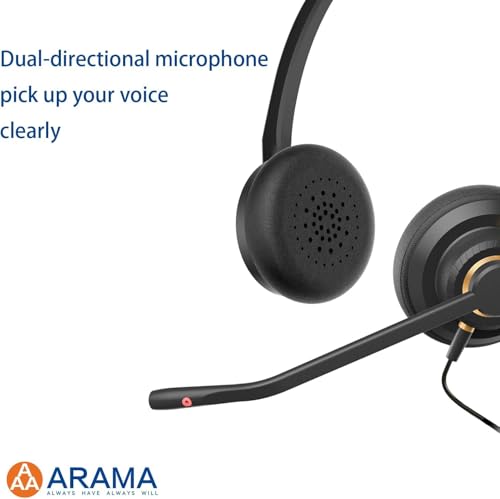 Image of Arama USB Headset with Microphone for PC, Computer Headset with Microphone, Noise Cancelling Adjustable Volume Control Lightweight, for Laptop Business Skype UC Webinar Call Center Office
