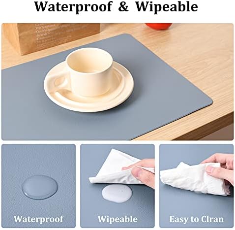 BaoWnylz Placemats PU Leather Place Mats Blue Set of 4 Washable Waterproof Table Mats 45x30cm and Leather Coasters, Suitable for Kitchen Tables Restaurants and Hotels