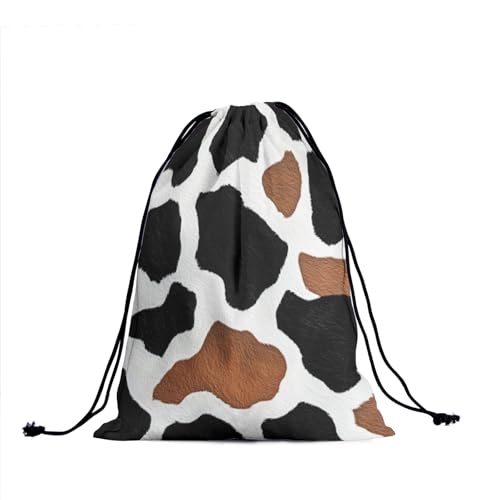 Image of Nerxy Black Cow Gymnastics Grip Bag - Brown Cowhide Grip Bags for Gymnastics Mini Gym Bag Animals Print Drawstring Storage Pouch Adjustable