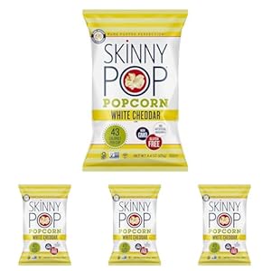 SkinnyPop White Cheddar Popcorn, 4.4oz Grocery Sized Bag, Skinny Pop, Healthy Popcorn Snacks, Gluten Free (Pack of 4)