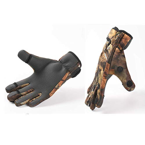 Homme Fishing Gants,Outdoor Neoprene Angling Glove,3 Cut Finger Anti-Slip Breathable Fishing Hunting Jungle Camouflage Camo Fishing Gloves Cover