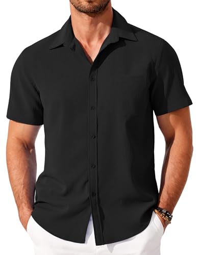 COOFANDY Shirts for Men Short Sleeve Button Down Shirt Casual Summer Beach Shirt