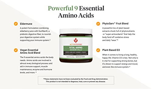 Activatedyou Vital Amino Essentials, Complete Essential Amino Acids + Elderberry + Vitamin D3 Support Supplement, Citrus Guava Flavor, 30 Servings #TOP2