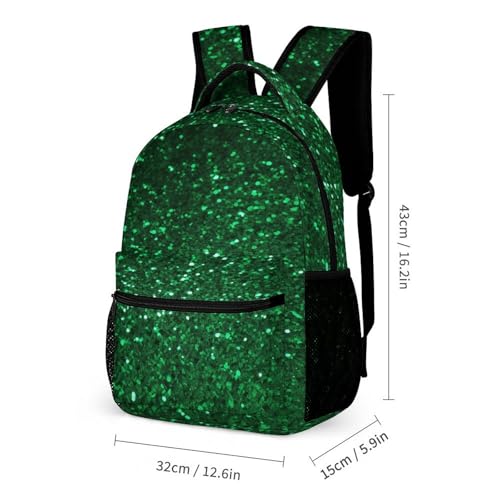 Green Sequin Sparkle Printed Backpack With Lunch Pack Storage Box Case 3pcs Lightweight Travel Backpack2