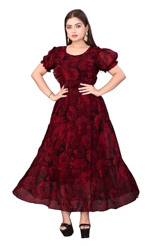 Image of Tree Elegant Women's Georgette Flared Midi Dress - Lightweight with A-Line Silhouette for Brunch, Casual & Festive Occasions