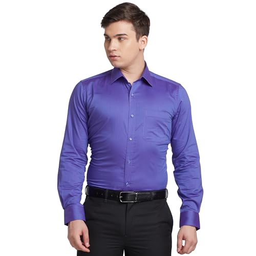 Image of Raymond Men's Solid Pattern Contemporary Fit Pure Cotton Full Sleeve Semi Cut Away Collar Formal Shirt