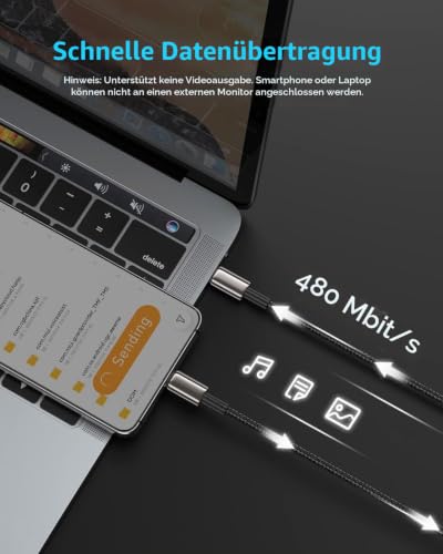 Baseus USB C auf USB C Kabel 100W 2M, PD 5A QC 4.0 Schnellladung USB C Ladekabel, Zinklegierung Typ C Kabel für iPhone 17/16/15/14/13/12… – Ansicht 5