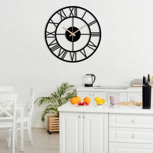 Image of Metal Wall Clock for Living Room, Bedroom, Office, Kitchen, Home and Hall, Stylish Designer Big Size Modern Wall Watch for Home Decor Black (Roman, 40 CMS)