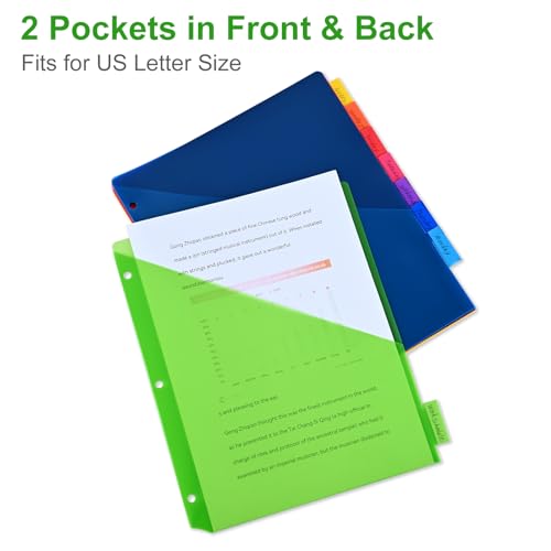 8-Tab Binder Dividers - Index Pockets Divider for 3 Ring Binders, 3-Hole Plastics Sheets Protectors for US Letter Size in 0.5\'\', 1\'\', 2\'\', 3 inch Binders, 8 Colors (XY004) (1 Pack) - Thumbnail 4