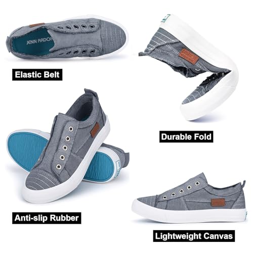 JENN ARDOR Womens Fall Slip On Fashion Sneakers No Laces Comfortable Casual Low Canvas Sneakers Flats Walking Shoes Grey - image 5