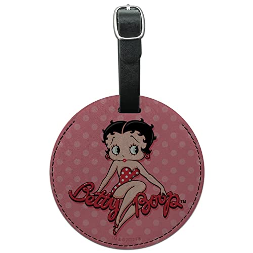 Betty Boop Pink Polka Dots Round Leather Luggage Card Suitcase Carry-On ID