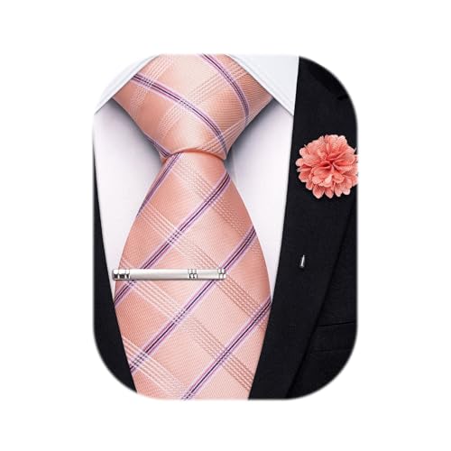 Image of Hi-Tie 63 inches Striped Paisley Extra Long Ties for Men Silk Necktie with Lapel Pin Tie Clip Big and Tall Men Formal Wedding