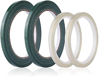 SAVITA 4 Rolls Floral Tape, 1/4inch x 21.9yd, 1/4inch x 36.1yd Waterproof Floral Arrangement Tape Decorative Flower Tape Florist Tape for Bouquets Stem Vases Artificial Flowers Wreath (Clear; Green)
