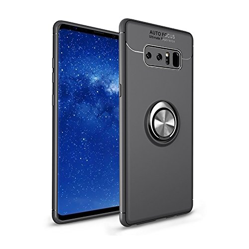 Galaxy Note 8 Case, HONTECH Ultra Thin Soft Silicone 360 Rotating Magnetic Car Mount Ring Holder Kickstand TPU Cover for Samsung Galaxy NOTE8 (Black-Black)