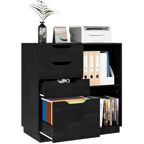 Senhoglb Lateral File Cabinet 4 Drawers, Metal Filing Cabinets with Lock for Legal/Letter A4 Size File Folders, Locking Black File Cabinet for Home Office, Storage Filing Cabinets Office Drawers,Black Cover