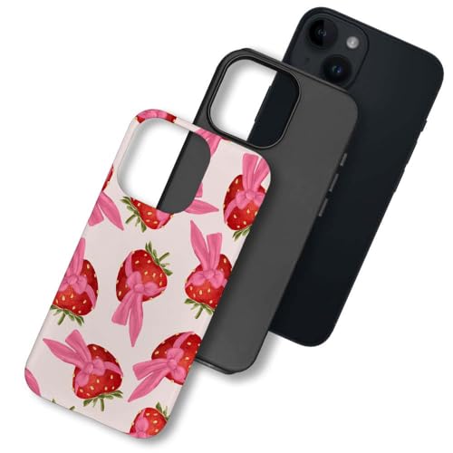 Coque antichoc iPhone 13 protège des rayures structure double couche fraise et nœud