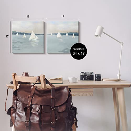 Stupell Industries Sailboats Grey Ocean, 17 x 17 Inch Canvas Wall Art Set by Stupell Industries - Used condition - Image 3