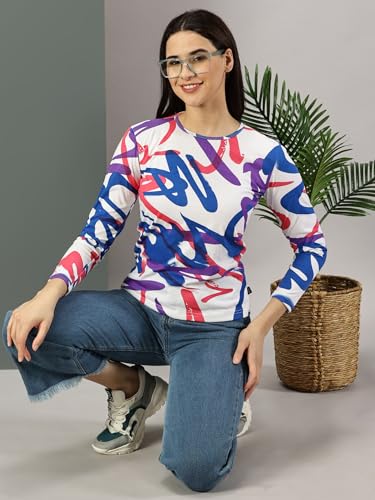 Image of RodZen Women's 100% Cotton Full Sleeve Abstract Printed Regular T-Shirt