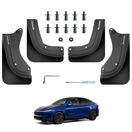 Mud Flaps for New Tesla Model Y Juniper 2026 2025 Fender Accessories, All-Weather Front and Rear Splash Guards 4PCS, PP Plastic Heavy-Duty Mudflaps, Maximum Rock & Mud Protection