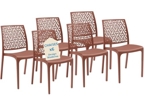 Tomaino - Chaise de cuisine en plastique - Ensemble de 6 chaises empilables en plastique avec accoudoirs pour l'extérieur et l'intérieur - Chaises pour jardin, salon,...