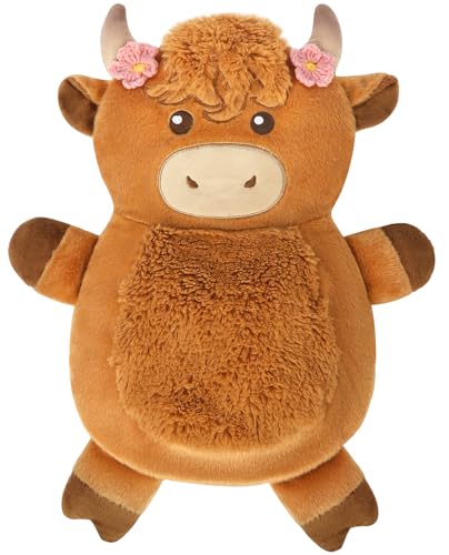 Image of Microwave Heating Pad for Pain Relief, 16 inch x 12 inch Microwavable Heating Pads for Cramps, Back Pain, Neck Shoulder, Muscles, Knee, Joints, Natural Heat Pack Moist Heat, Highland Cow Adorned with Flowers