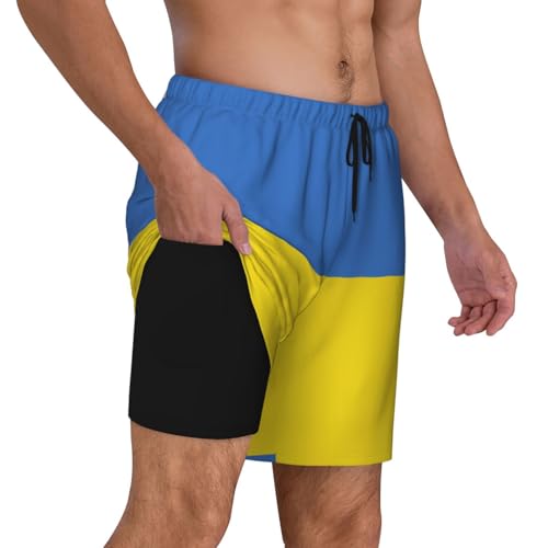 Short de bain pour homme avec doublure de compression bleu jaune - 3