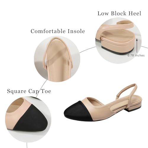Women's Square Cap Toe Slingback Flats Two Toned Low Heel Pumps Comfortable Work Dress Shoes3