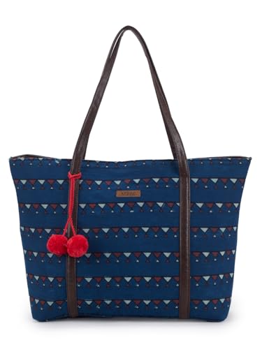 Image of NEPRI Oversized Office Tote Bag | Stylish Tote Bags | Purse for Women | Vegan Leather & Hanblock Printed Fabric Handbag with Double Handle Shoulder Strap| Daily & Travel Use