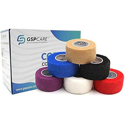 GSPCARE Cohesive Bandage Wrap 2.5cm X 4.5m, 6 Rolls Non-Woven Kinesiology Sports Tape Pet Vet Wrap Bandage Tape, Strong Elastic Cohesive Tape for Wrist Ankle Strains Sprains Swelling(Multicoloured) Cover