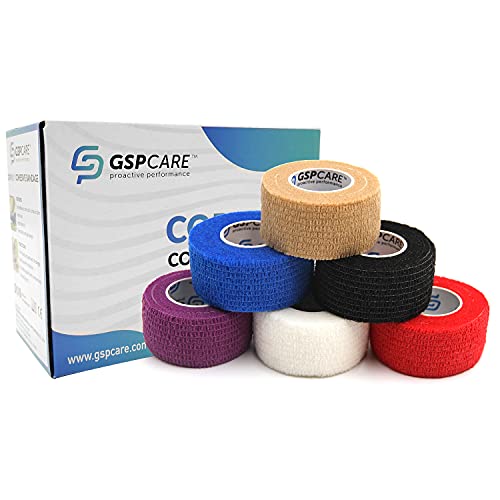 GSPCARE Cohesive Bandage Wrap 2.5cm X 4.5m, 6 Rolls Non-Woven Kinesiology Sports Tape Pet Vet Wrap Bandage Tape, Strong Elastic Cohesive Tape for Wrist Ankle Strains Sprains Swelling(Multicoloured)