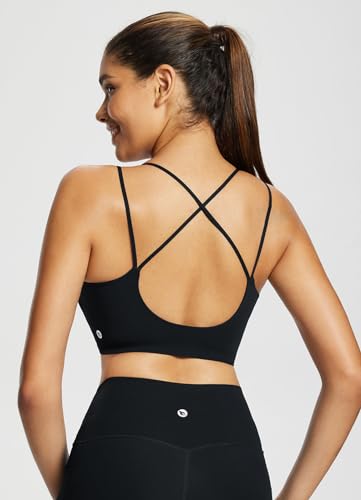 Image of baleaf everleaf Women's Sports Bra Longline, Molded Cup Yoga Bra Thin Strap Low Impact Workout Crop Tank Tops