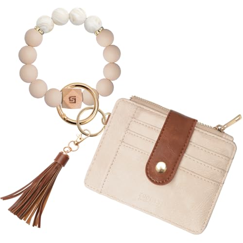 Image of COOLANS Silicone Bracelet Wristlet Wallet Credit Card Holder RFID ID Window Key Ring Tassel Slim Wallet Women Keychain Purse