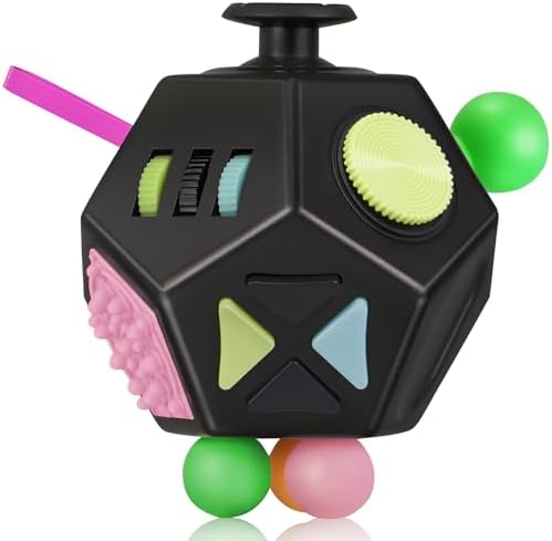 VCOSTORE Fidget Toys, 12 Sided Fidget Toy Cube for Adults Kids, Stress Cube Silent ADHD Autism Toys Anxiety Relief, Black