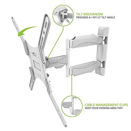 Kanto M300W Full Motion Tv Wall Mount For 26-55" Tvs | Articulating Arm With 19" Of Extension | Up To 135° Swivel | Easy Tilt Design | 5" Offset | Vesa Compatible Tv Bracket | Heavy-Duty Steel | White #TOP2