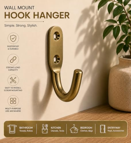 Image of iSTAR Stainless Steel Unbreakable J Type Hook Bathroom Hooks Cloth Hanger Wall Hook Door Robe Hooks for Hanging Keys,Clothes (Antique-Pack of 10)