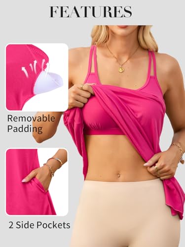 Image of V FOR CITY Built in Bra Dress for Women with Pockets Sundress Hot Pink