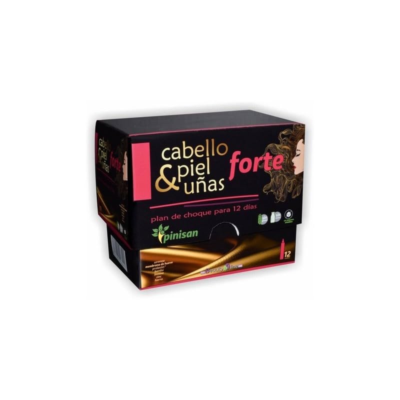 Pinisan Cabello Piel Uñas Forte - 12 Ampollas - Suplemento para Fortalecer Cabello, Piel y Uñas - Sin Gluten, Sin Lactosa - Fórmula Concentrada
