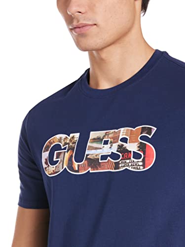 Guess T-Shirt Uomo Maglia Manica Lunga Blu