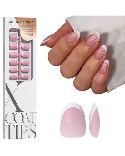 BTArtboxnails XCOATTIPS French Tip Press On Nails - Pink Glitter