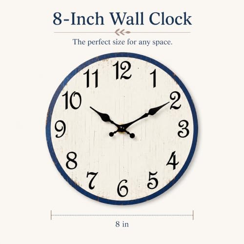 Image of CHYLIN White Wall Clocks Battery Operated 8 Inch | Easy To Read Vintage Clock Decorative for Kitchen Bedroom Office Bathroom