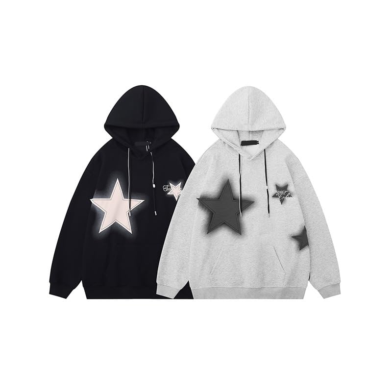 Vintage Star Print Hoodies for Men Fairy Grunge Baggy Sweatshirts Dark Punk Streetwear Retro Long Sleeve Tops2