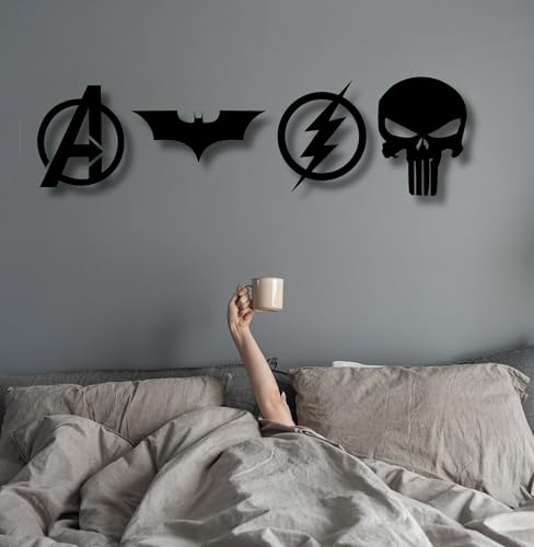 Image of TWIGGY Superhero 6mm MDF Wooden Wall Decor Set for Home, Office, or Gaming Room, Gift, Anime (pack of 4 | The Dark Knight,Punisher,Avengers,Flash)