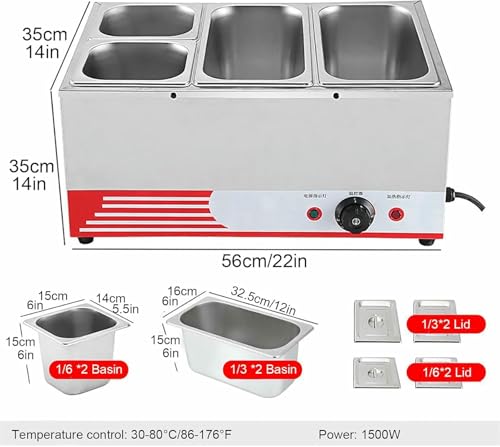 Image of Electric Plates Buffet Steam Buffet, Commercial 1500W Stainless Steel Chafing Dishes Table Steamer Soup, with Lids, Drain Tap, for Restaurants ~ /