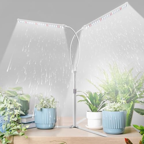 SYOMG Grow Lights for Indoor Plants, 144 LEDs 6000K Spectrum Plant Lights for Indoor Growing, Dual-Head Gooseneck Tabletop Lamp, 10-Level Dimming, Height Adjustable 9-25