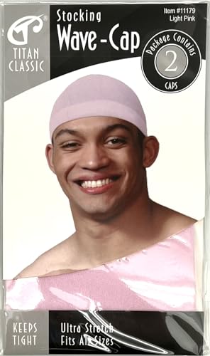 Titan Stocking Wave Cap 2PCS - Skull, Wig Cap Hair Accessories for Men and Women, LIGHT PINK COLOR
