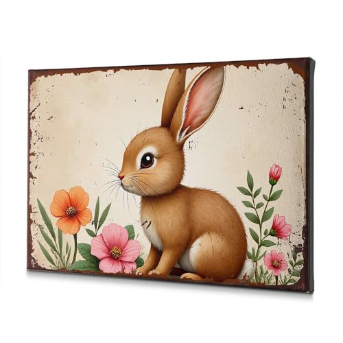 Toile lapin fleurs pour raviver un mur vide de salon moderne